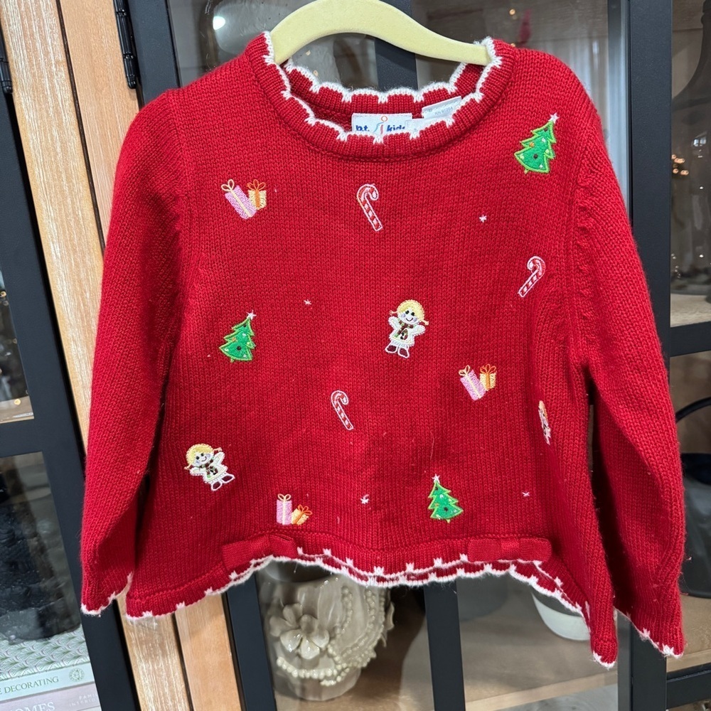 Vintage Christmas knit sweater embroidered toddler girl holidays bows candy cane - Picture 7 of 8